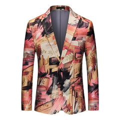 Men's Color Block Printed Casual Fashion Blazer