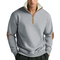 Men's Lambskin Stand Collar Embroidery Half Zip Sweatshirt