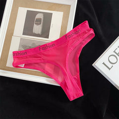 Sexy Transparent Mesh Sports Letter Printed Thong