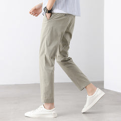 Men's Elastic Waist Cotton and Linen Ice Silk Casual Trousers