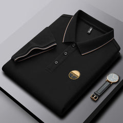 Men's Casual Solid Color Versatile Lapel Embroidered Polo Shirt