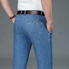 Men's Pure Cotton Thin High Waist Slim Straight Business Casual Jeans