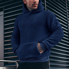 Men's Fashion Solid Color Plush Hooded Sweatshirt