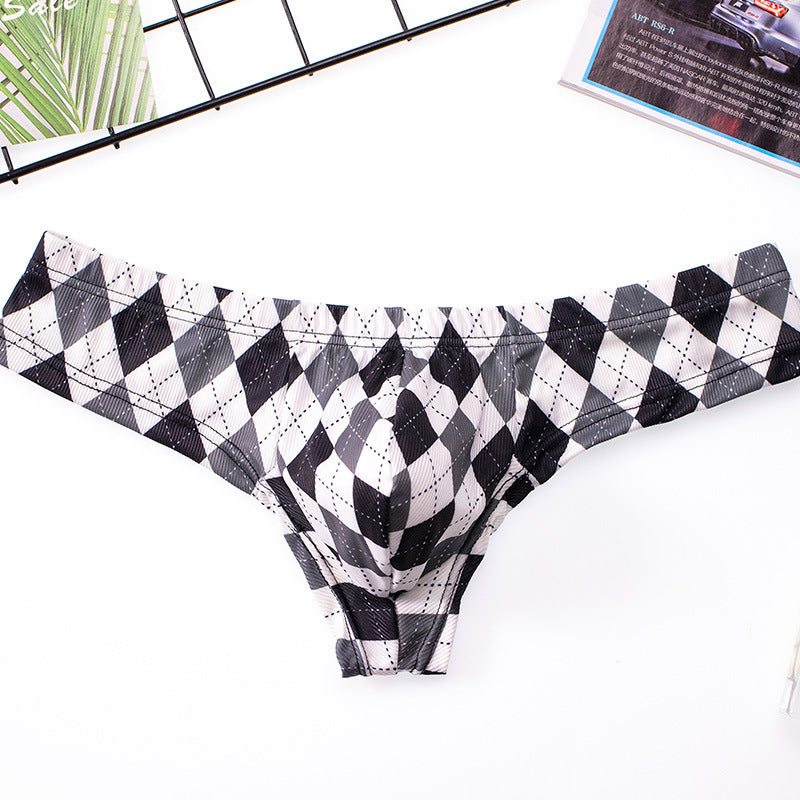 Men's Plaid Print Ice Silk Thread Underwear