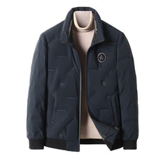 Winter men's 90% white duck down stand collar ribbed down jacket