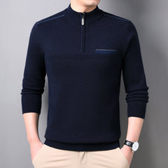 Men's Half Turtle Collar Zip Warm Knitted Wool Sweater