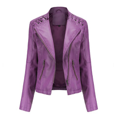 2023 Women's Short Slim Leather Jacket