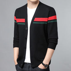 Men's V-neck Striped Wool Cardigan