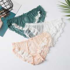 Japanese Thin Mesh Sweet and Sexy Low Waist Hollow Transparent Lace Briefs
