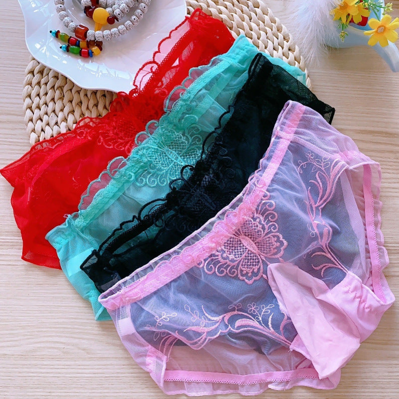 Men's Transparent Sexy Embroidered Butterfly Briefs