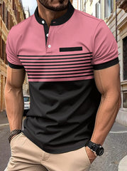 2024 Men's Striped Stand Collar Short Sleeve POLO Shirt