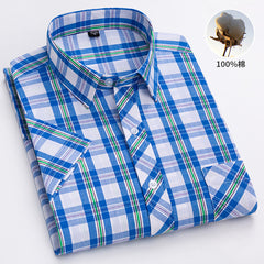 Men's Summer Plaid Cotton Casual Short Sleeve Shirt