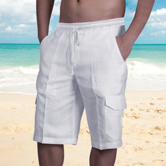 2024 Men's New Linen Multi-Pocket Drawstring Beach Shorts