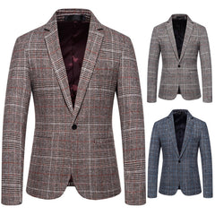 Men's Fashion Plaid Business Casual Woolen Blazer