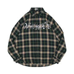 Men's Letter Embroidered Loose and Versatile Plaid Shirt