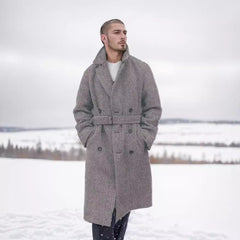 Men's Woolen Plaid Double-breasted Cotton Thick Coat