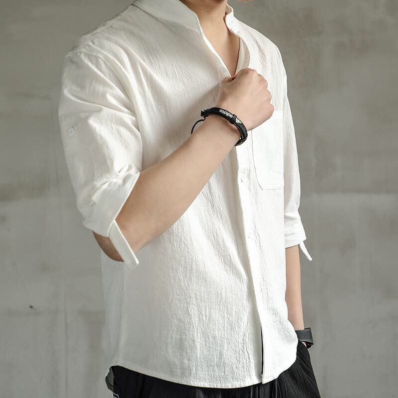 Men's Loose Cotton Linen Half Sleeve Shirt