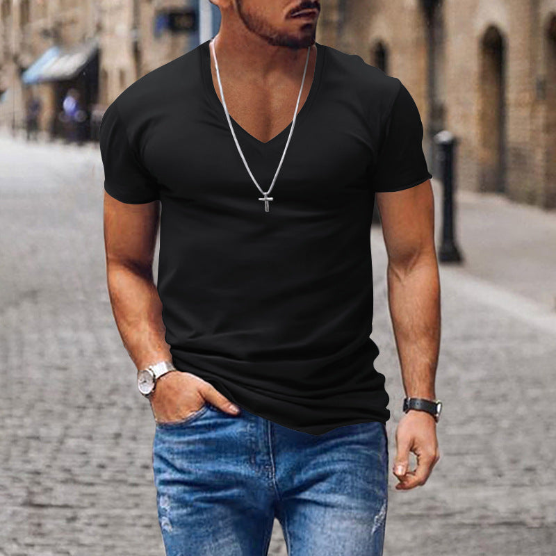 Men's V-neck Solid Color Slim Fit Bottoming Shirt
