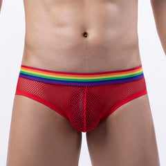 Men's Mesh Rainbow Belt Breathable See-through Sexy Briefs