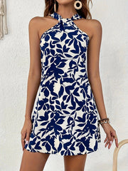 Backless short skirt ruffled halter neck dress
