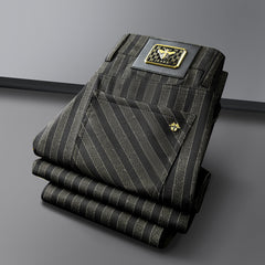Vertical striped jacquard stretch non-iron anti-wrinkle straight trousers