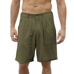 Men's Cotton and Linen Casual Beach Button Stretch Shorts