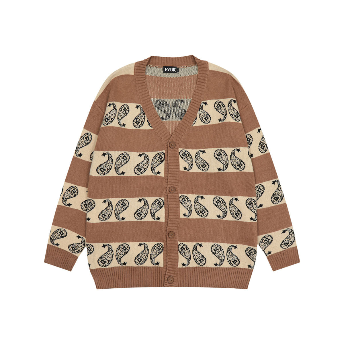 Retro Printed Striped Knitted Cardigan