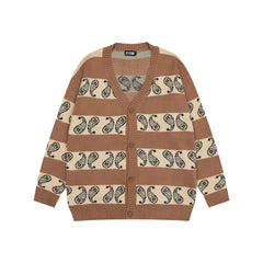 Retro Printed Striped Knitted Cardigan