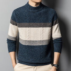 Men's 100% Pure Wool Half Turtleneck Thick Jacquard Sweater