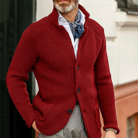 Men's slim fit stand collar knitted cardigan