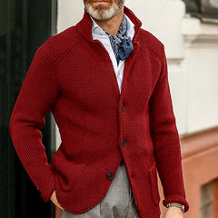 Men's slim fit stand collar knitted cardigan