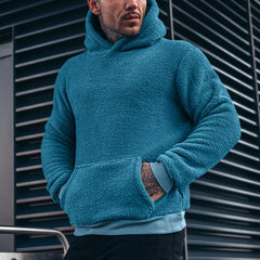 Men's Fashion Solid Color Plush Hooded Sweatshirt