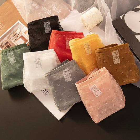 Sexy Satin Lace Mesh Briefs