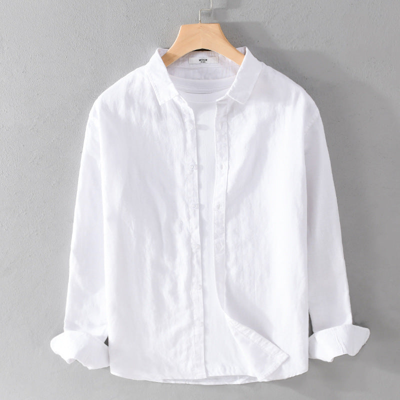 Men's New Cotton and Linen Casual All-match Long-sleeved Shirt