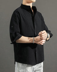 Men's Summer Loose Cotton Linen Short Sleeve Shirt