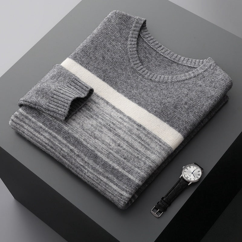 Men's 100% Pure Wool New Style Striped Contrasting Wool Sweater