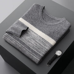 Men's 100% Pure Wool New Style Striped Contrasting Wool Sweater