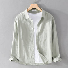 Men's New Cotton and Linen Casual All-match Long-sleeved Shirt