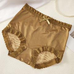 Satin Sexy Lace Hollow Large Size Hip-Lifting Breathable Briefs
