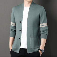 Men's New Slim Fit Striped Pocket Knit Cardigan