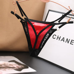 Sexy Satin Lace Low Rise Hollow Thong