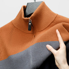 striped stand collar jacquard casual sweater