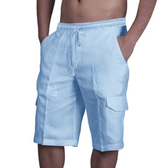2024 Men's New Linen Multi-Pocket Drawstring Beach Shorts