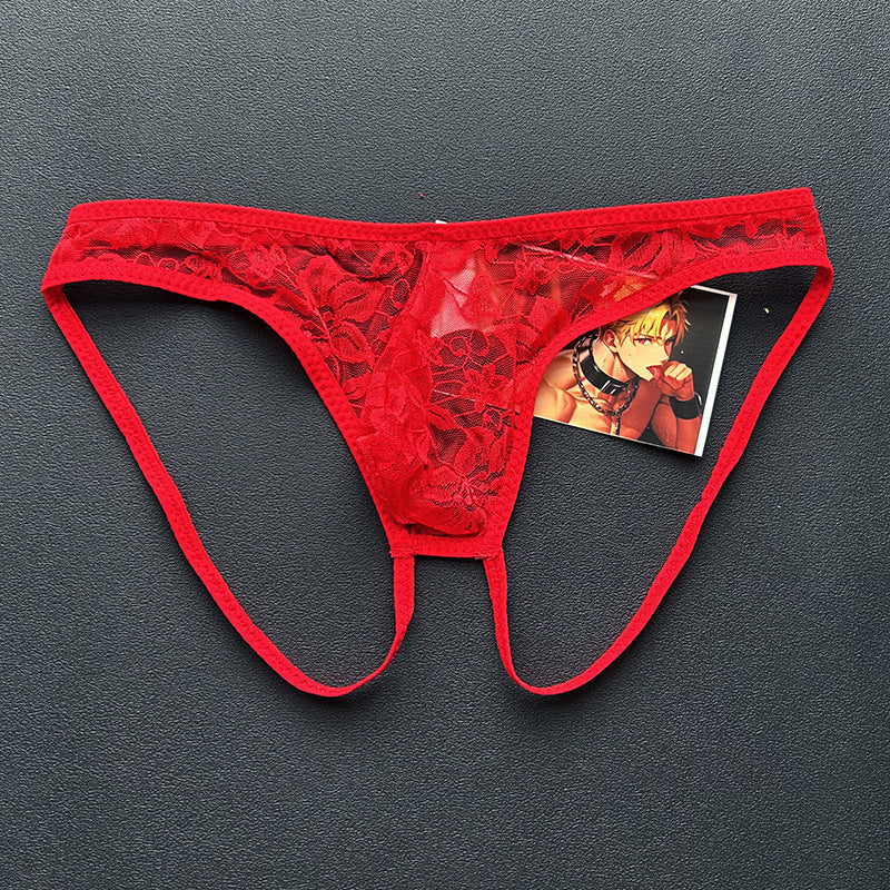 Men's Transparent Lace Print Thong