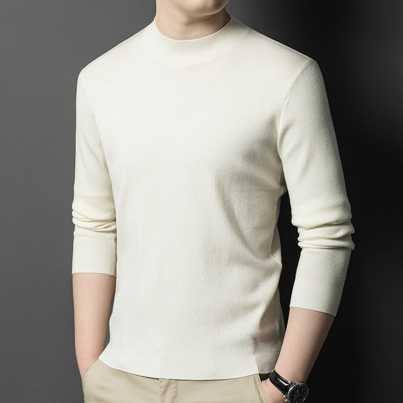 Men's half turtleneck solid color wool sweater