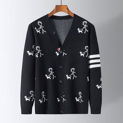Men's Loose Printed V-neck Casual Cardigan