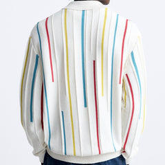 New Men's Fashion Line Jacquard Thin Long Sleeve POLO Shirt