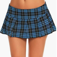 Pleated Striped Plaid Miniskirt