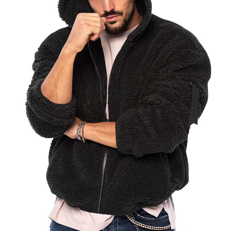 2023 Men's New Double-sided Arctic Velvet Hooded Zipper Jacket