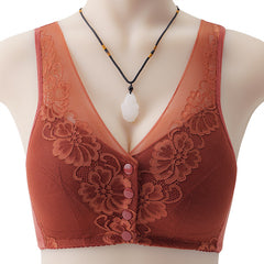 New Lace Front Button No Wire Plus Size Bra